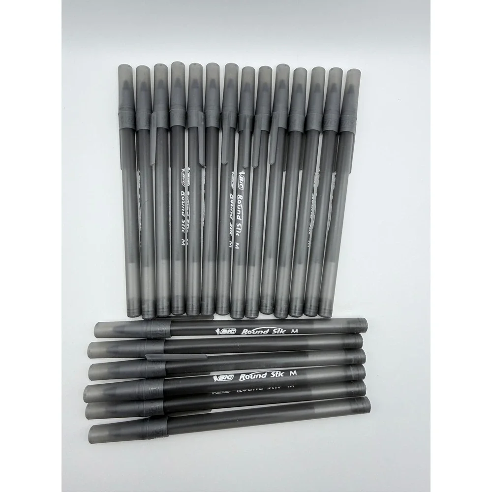 BIC Round Stic Medium Point Ballpoint‎ Pens Black Ink Translucent Barrel Bulk 20
